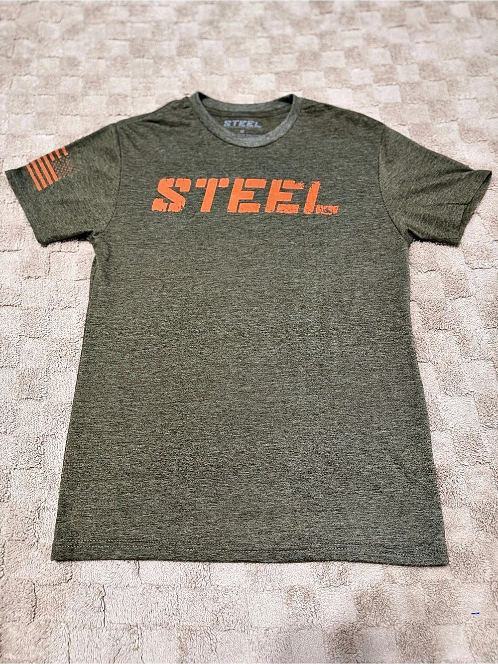Steel Supplements Military Green with Orange Stars & Stripes Tee Medium